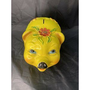 Vintage Silvistri Bros Vintage Yellow Floral Blow Mold Piggy Bank Boho Hippie